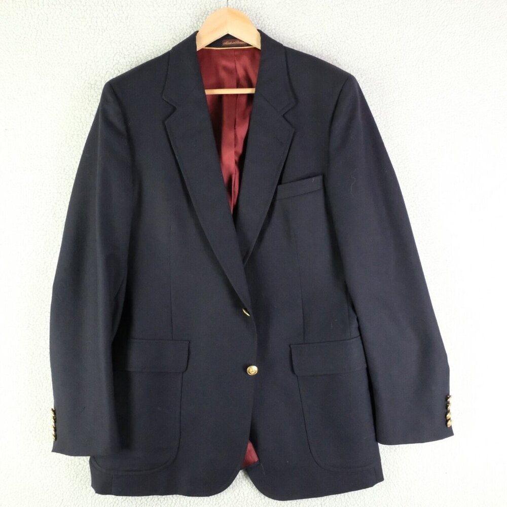 Chaps Ralph Lauren Blazer Mens 42L Tall Navy Blue Gold Button Vented Vintage
